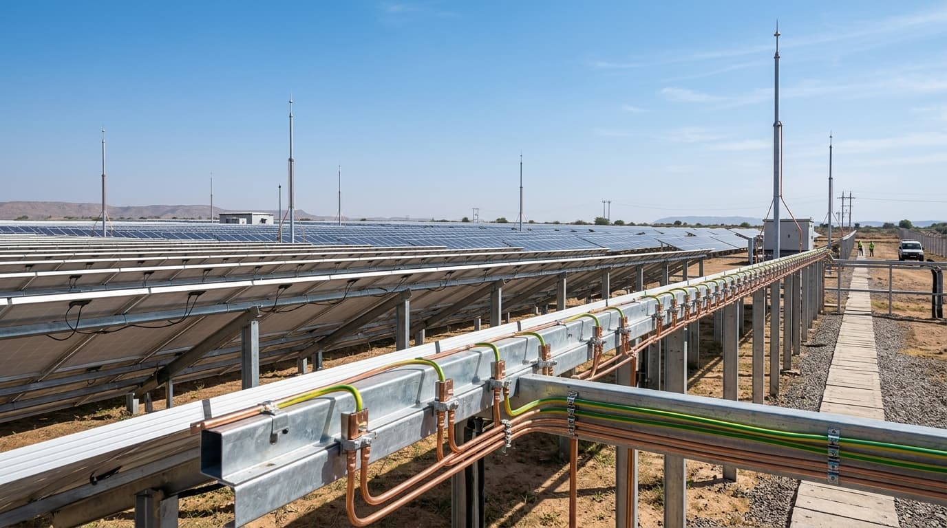 ARK Solar Earthing and Lightning Protection Accessories on utility scale solar farm